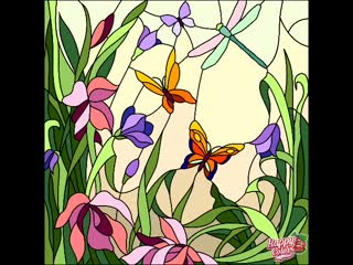 best coloring витраж лиловые ирисы бабочки и стрекоза purple irises butterflies and dragonfly best