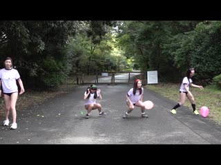 best cute japanese girls sit to pop balloons outside summer camp best